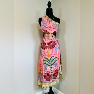 FARM Rio Fruits Queen Scarf Pink One Shoulder Sleeveless Midi Dress